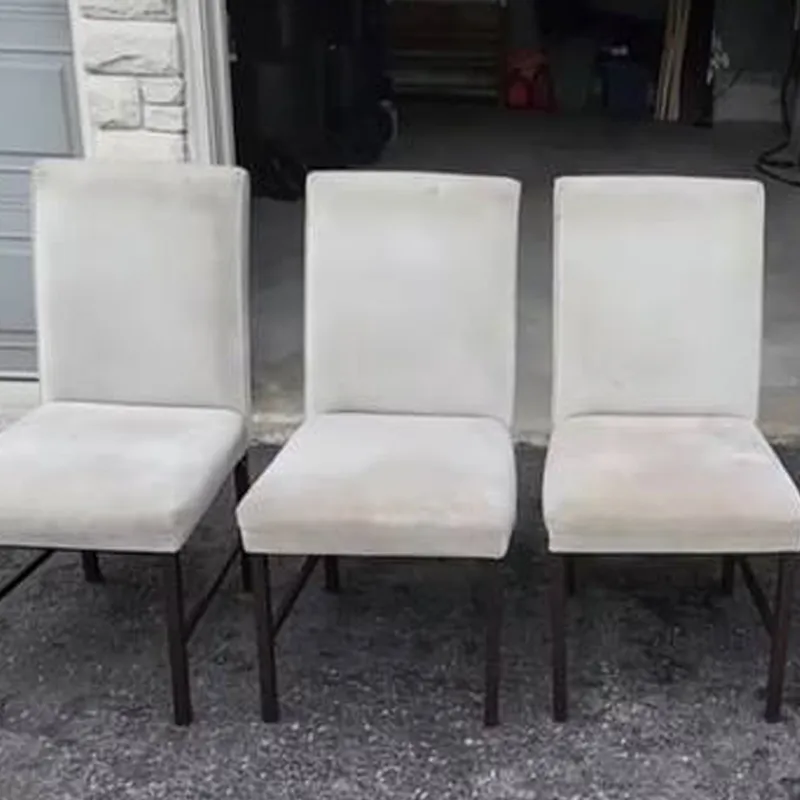 dirty and cleaned white dining chairs side by side
